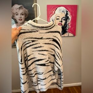 Oversized fuzzy zebra sweater